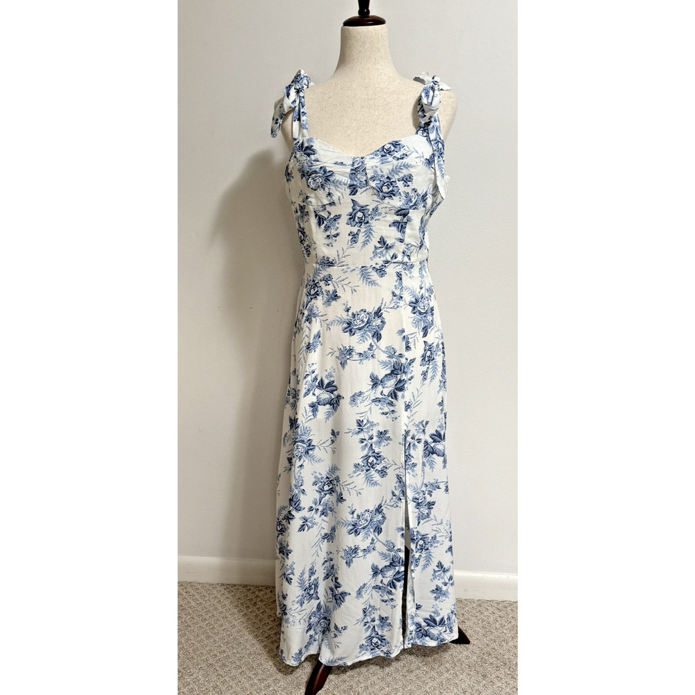 Billy J Alessandra Tie Up Midi Dress - Blue Floral - Size 16 - Tie Strap - Picture 5 of 15